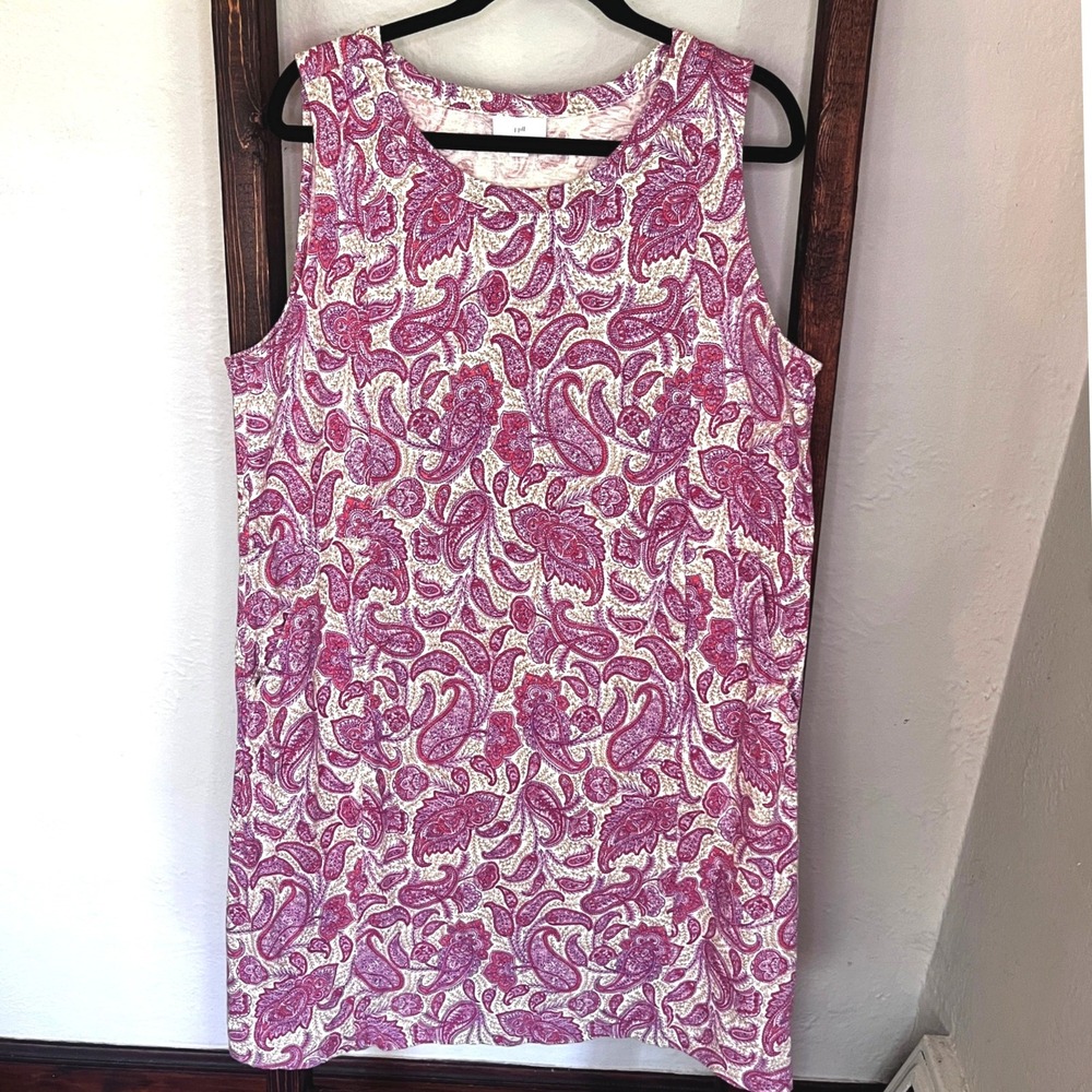 J. Jill Pink Purple Paisley Cotton Tencel Modal Sleeveless Shift Dress Large